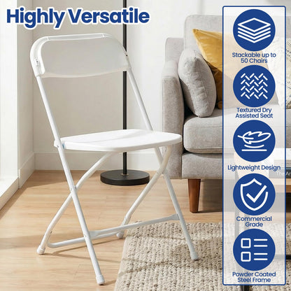 EDWINENE White Foldable Plastic Chairs Set of 20 Portable Folding Chair Stackable 350lb Capacity Sturdy Seats for Parties Events Wedding Banquet Garden Patio Kitchen Dining Indoor Outdoor Use