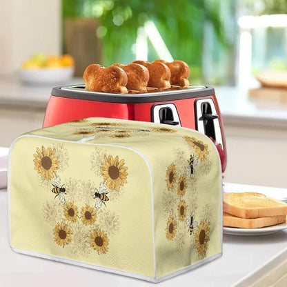Sunflower Bee Print Toaster Dust Cover, Anti-Scratch Case for Most Standard 2 Slice Kitchen Small Appliances.