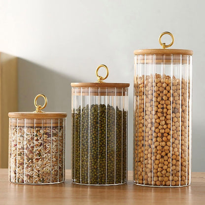 Glass Coffee Nuts Canister, Airtight Storage Jar with Bamboo Lids for Home Kitchen Storing Candy & Spices
