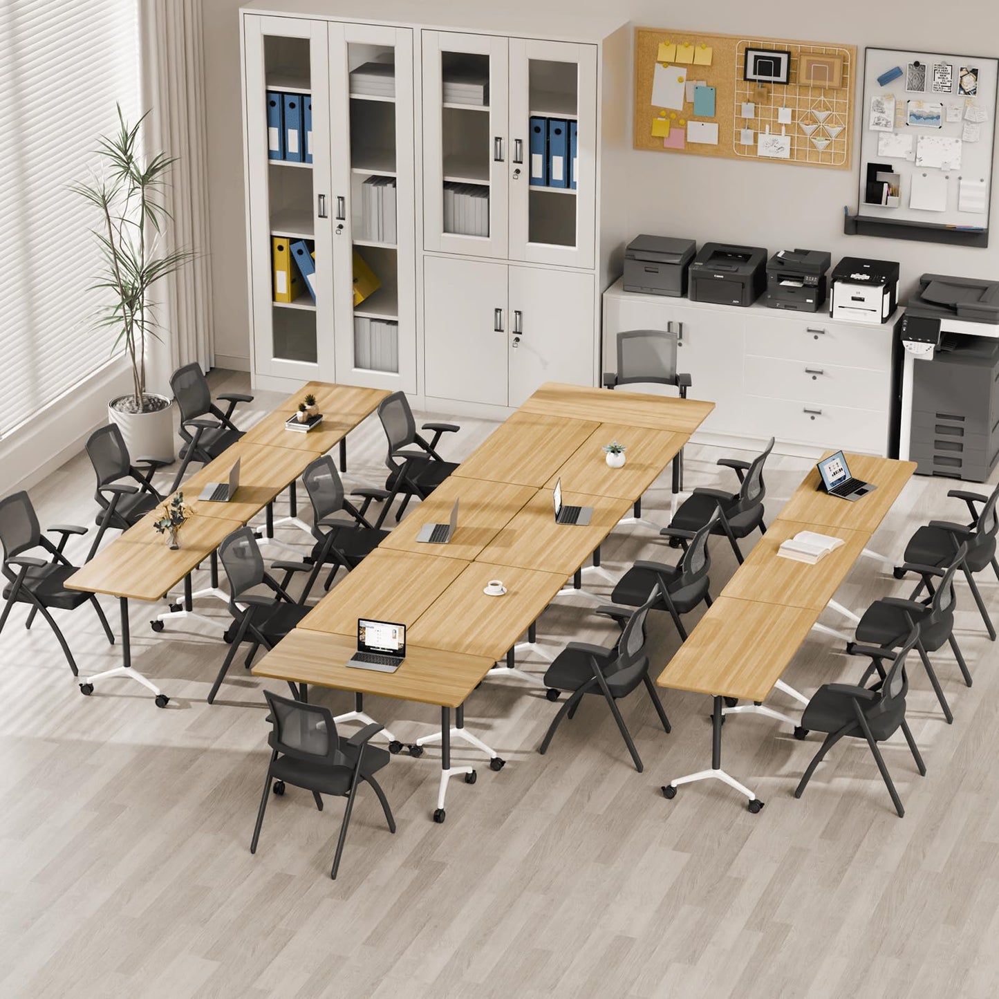 rzoizwko 4Packs Folding Conference Tables on Wheels,55.1 in Mobile Flip Top Meeting Room Table for Office & Training Rooms,Foldable Conference Room Tables Modular Rolling Desk Heavy-Duty Metal Frame