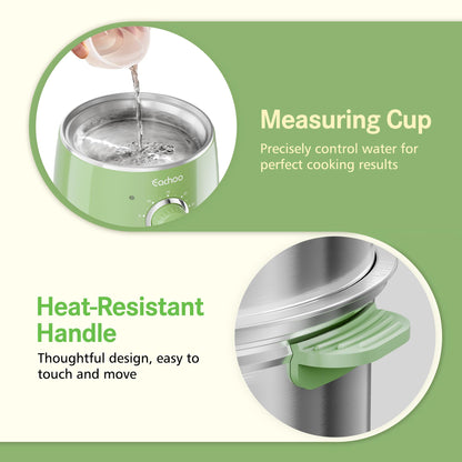 Hard Boiled Egg Cooker - CACHOO 14-Egg Rapid Stainless Steel Egg Boiler with 30-Min Timer & Auto Shut Off, Compact Electric Vegetable Steamer for Cooking, Dishwasher Safe, Retro Green