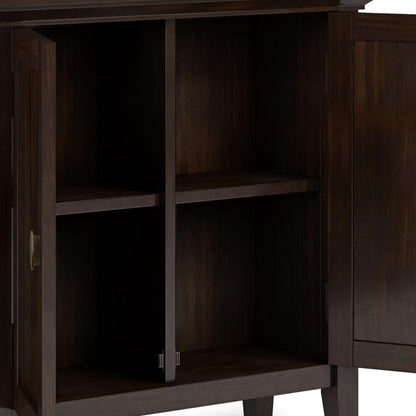 SIMPLIHOME Redmond Storage Cabinet - 32 inch Wide Solid Wood 2-Shelf Low Storage Cabinet in Brunette Brown, Transitional Accent Cabinet for Entryway with Adjustable Shelves and Tapered Legs