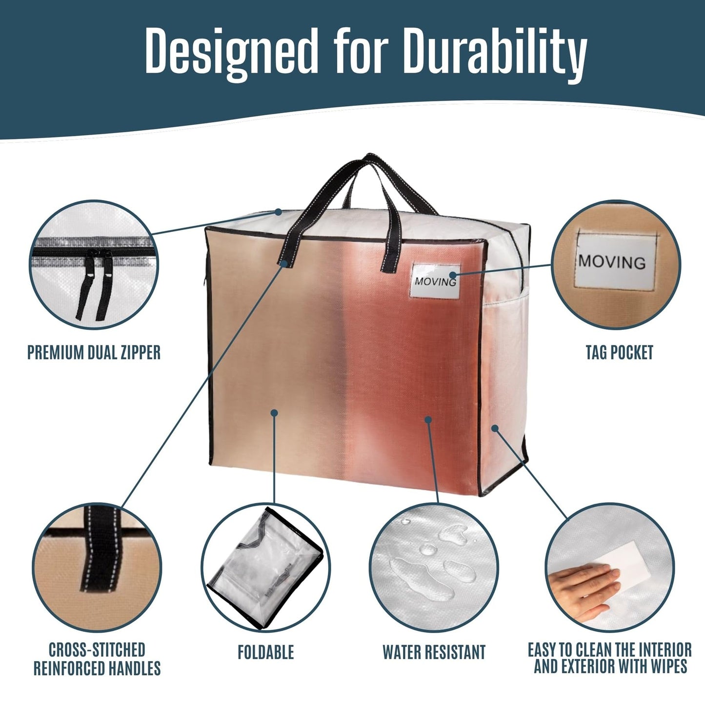 VENO 4 Pack Heavy Duty Moving Bags, Storage Bags, Packing Supplies, Top Zipper, Storage Totes for Camping, Clothes, Bedding, Comforters, Pillows (22 Gallon Clear, 4 Pack)