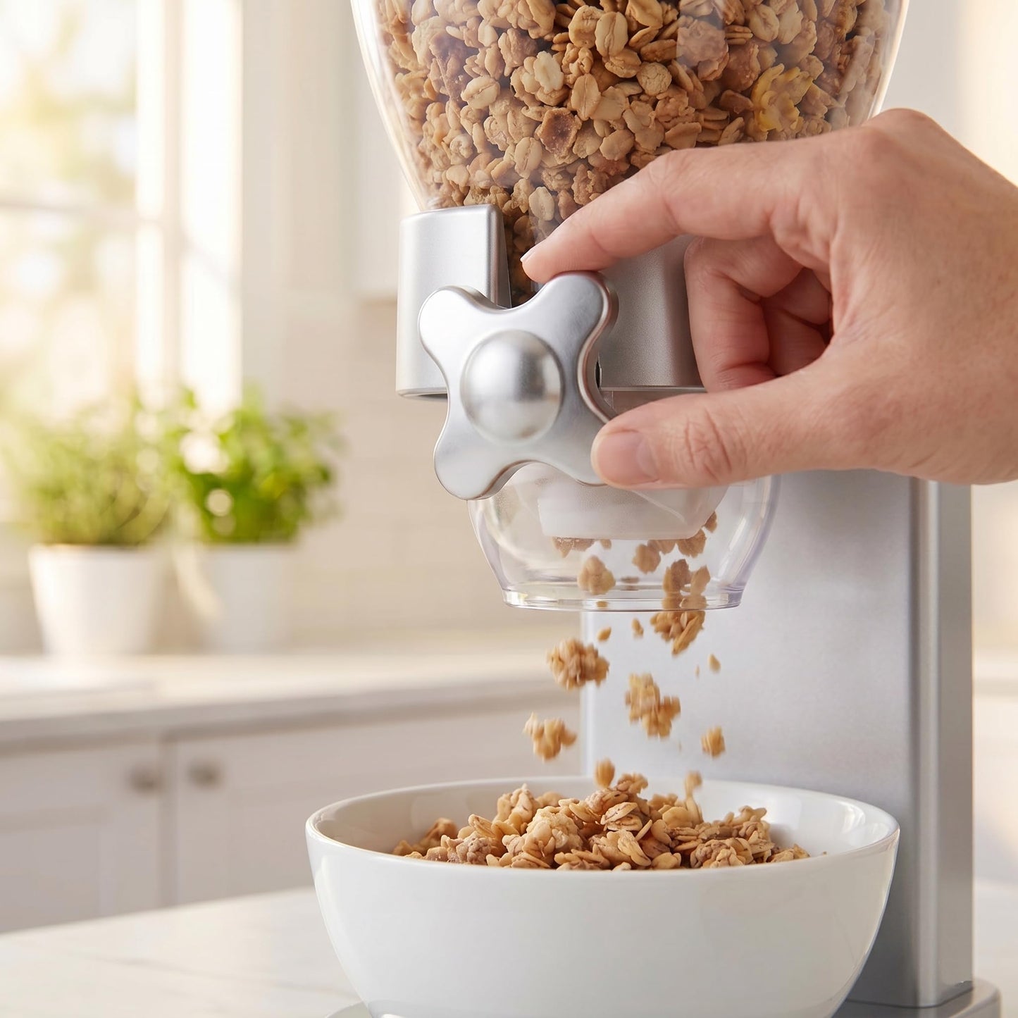Honey-Can-Do Zevro Indispensable Single Dry Food Dispenser – Countertop Cereal Dispenser with Portion Control, 17.5 oz Capacity, Airtight BPA-Free Food Storage, Silver
