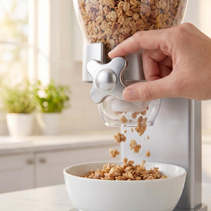 Honey-Can-Do Zevro Indispensable Single Dry Food Dispenser – Countertop Cereal Dispenser with Portion Control, 17.5 oz Capacity, Airtight BPA-Free Food Storage, Silver