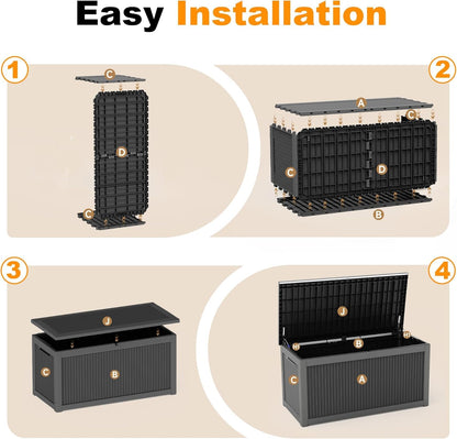 ROJIK 320 Gallon Deck Box Outdoor Waterproof,Weatherproof Outdoor Storage Boxes Lockable with Lid,Outside Resin Storage Bench for Patio Cushions,Garden Tools and Pool Accessories(Black)