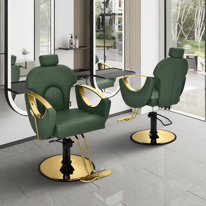 Tythical Salon Chair for Hair Stylist, 360° Swivel Reclining Barber Hair Styling Chair, Height Adjustable Spa Beauty Equipment for Home Barbershop, Green Gold