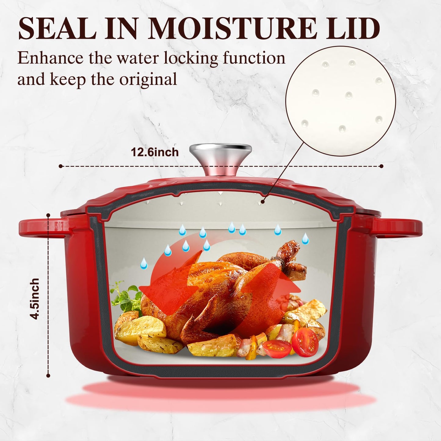 Enameled Cast Iron Dutch Oven - Umite Chef 5QT Pot with Lid & Cotton Potholders - Heavy-Duty Cookware for Bread Baking, Braising, Stews, Roasting(Red)