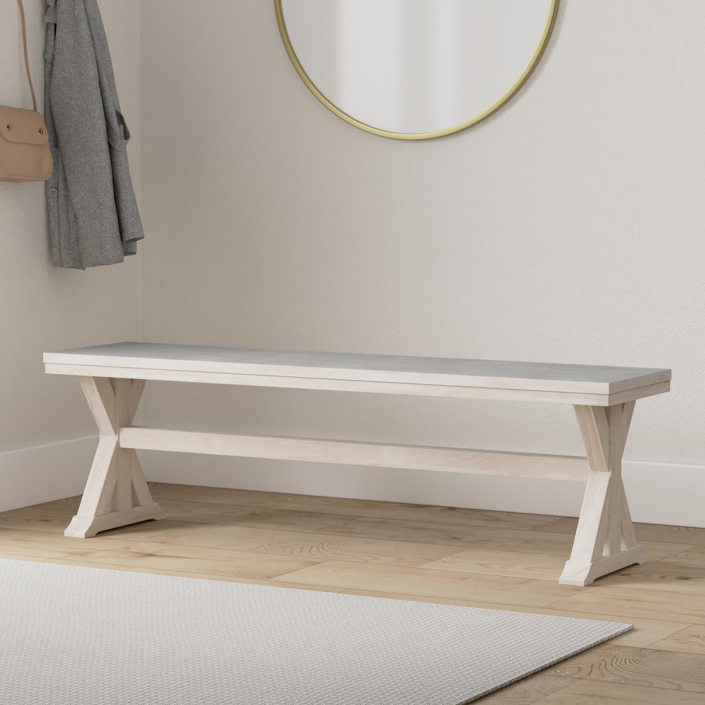 IC International Concepts, Canyon Collection Solid Bench, Solid Real Wood, Sturdy Parawood, Entryway/Dining/Living, 60"W x 14.56"D x 18"H, 450 lbs Weight Capacity, Paint/Stain Ready, Unfinished