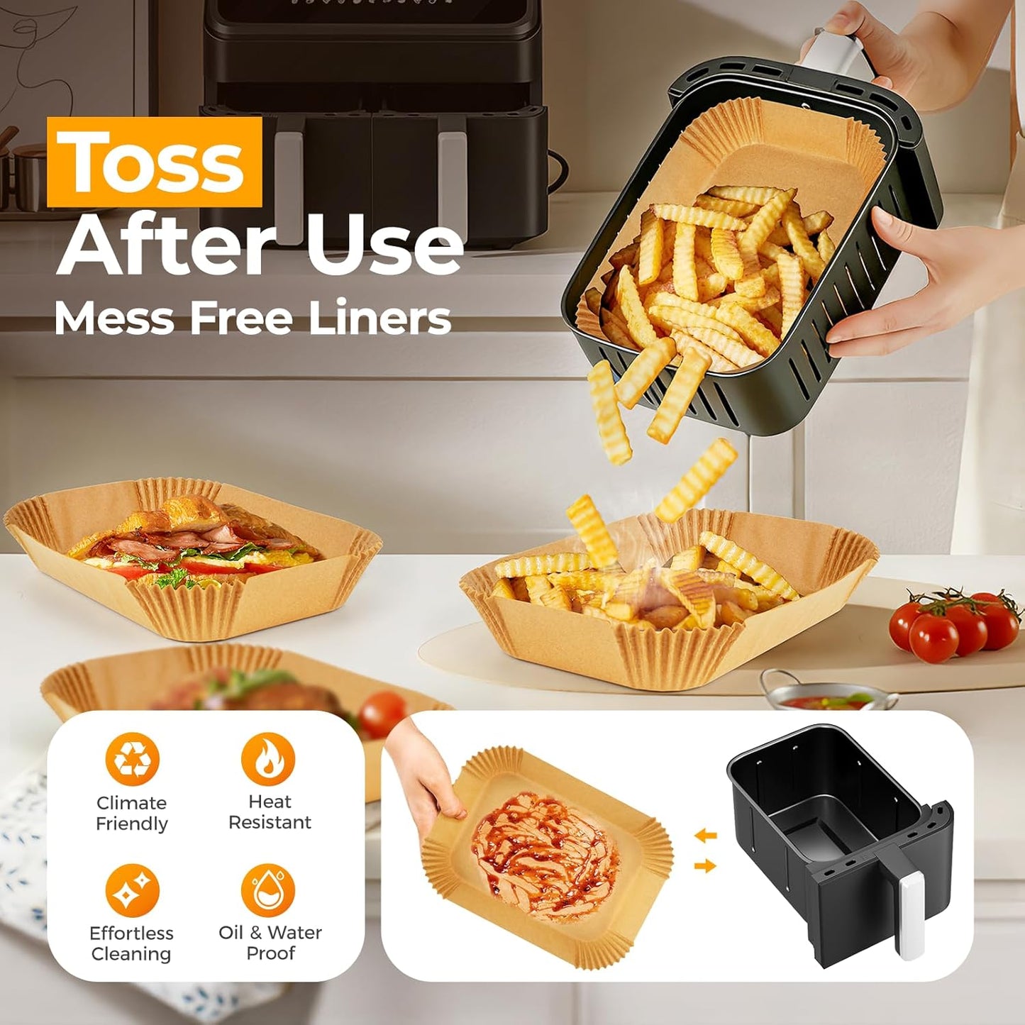 Vailnd Disposable Air Fryer Liners - 200 Pcs Rectangle Parchment Paper for Ninja & Chefman | Oil-Proof, 8.6x5.5 Inch