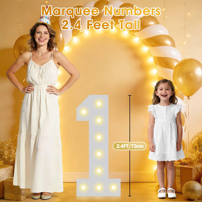 Pooqla 2.4FT Light Up Numbers, Marquee Numbers 2.4 Feet Tall Party Decor for Her Him, Mosaic Big Sign for 3rd 13th 30th Birthday Anniversary Decoration Backdrop, Cool White and Warm White Number 3