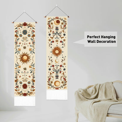 PLIGREAT 2 Pack Sun Moon Wall Hanging Long Narrow Tapestry Aesthetic Wall Tapestry for Bedroom Living Room Bathroom Home Office Decor