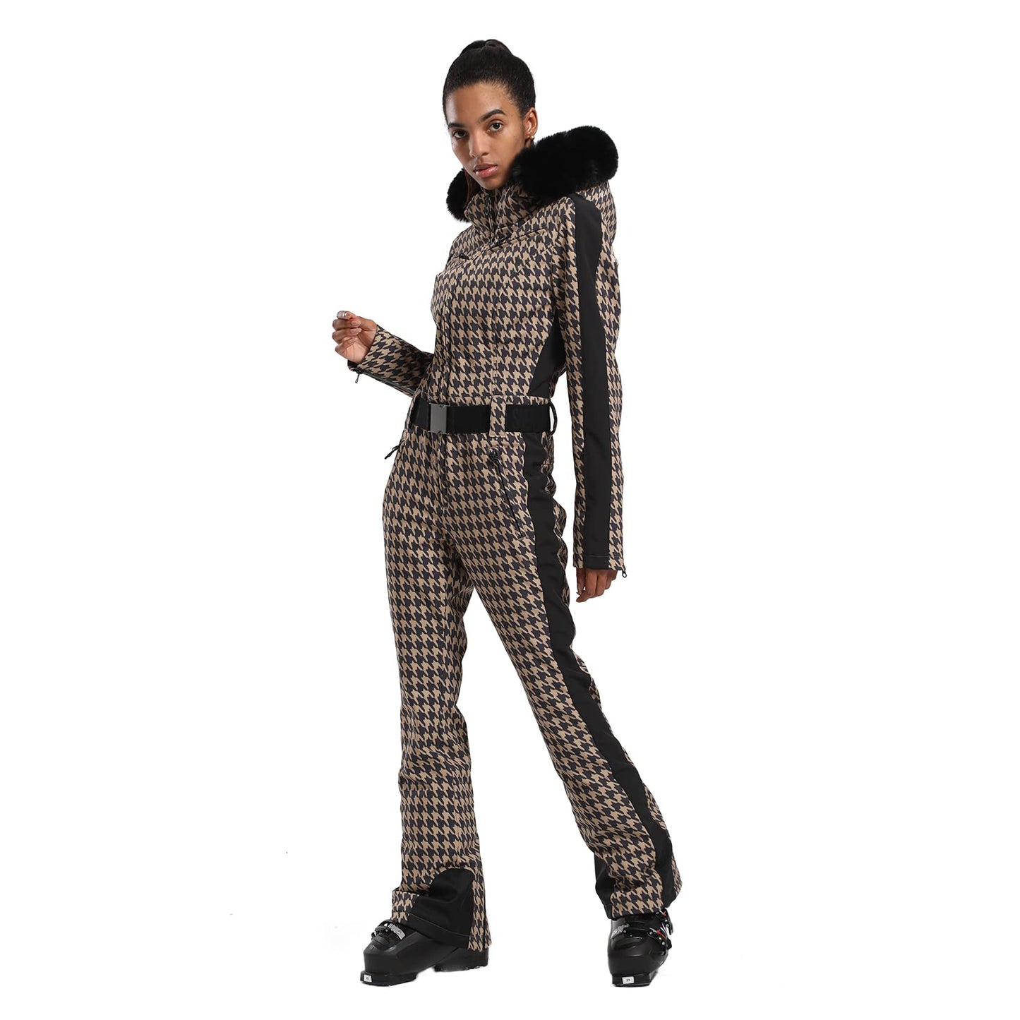 GSOU SNOW Women Ski Suit One Piece Snowsuit Snowboard Slim Insulated Jumpsuit Waterproof Windproof for Outdoor Sports