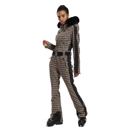 GSOU SNOW Women Ski Suit One Piece Snowsuit Snowboard Slim Insulated Jumpsuit Waterproof Windproof for Outdoor Sports
