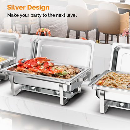 Bonnlo Chafing Dishes for Buffet, 8 Pack 9 QT Stainless Steel Chafing Dish Set, Food Warmers for Parties, Safe Rolled Edges, Dual Hooks, Stackable for Catering, Weddings