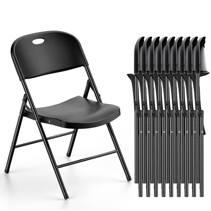 Nazhura 350 Weight Limit Heavy Duty Plastic Folding Chair with Reinfoced Steel Frame for Indoor and Outdoor, Wedding, Party, Restaurant, Meeting Room, Patio and Garden (10, Black)
