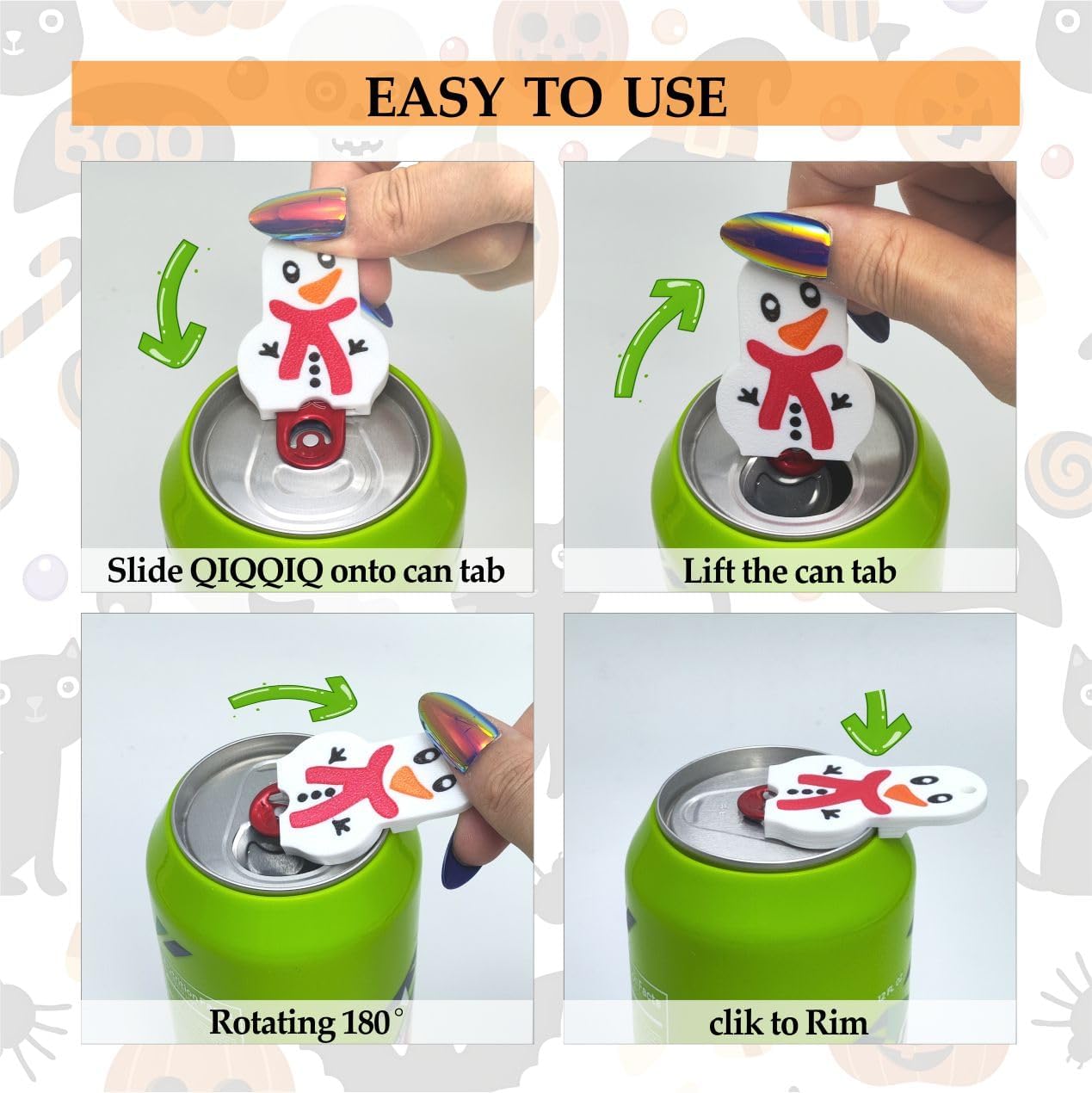 1Pc Soda Can Opener and Cover,Easy Soda Tab Opener with Stylish Drink Protectors for Long Nails,Reusable Beverage