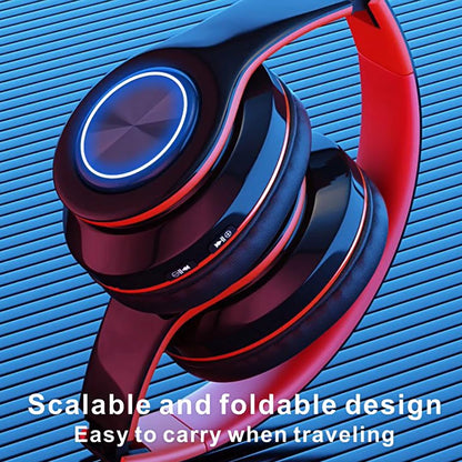 Fragolucyou Wireless Bluetooth Headphones-Colorful Lights,Foldable,Bluetooth 5.0,10 m Range,Stereo Surround,Built-in Microphone,Comfortable affixed Ears (Black-red)