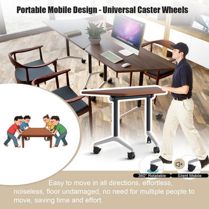 Folding Conference Room Tables Modular Office Conference Table,Mobile Training Table Rolling Seminar Tables with Wheels,Easy to Assemble,Modern Flip Top Meeting Seminar Table for Office,classr (10)