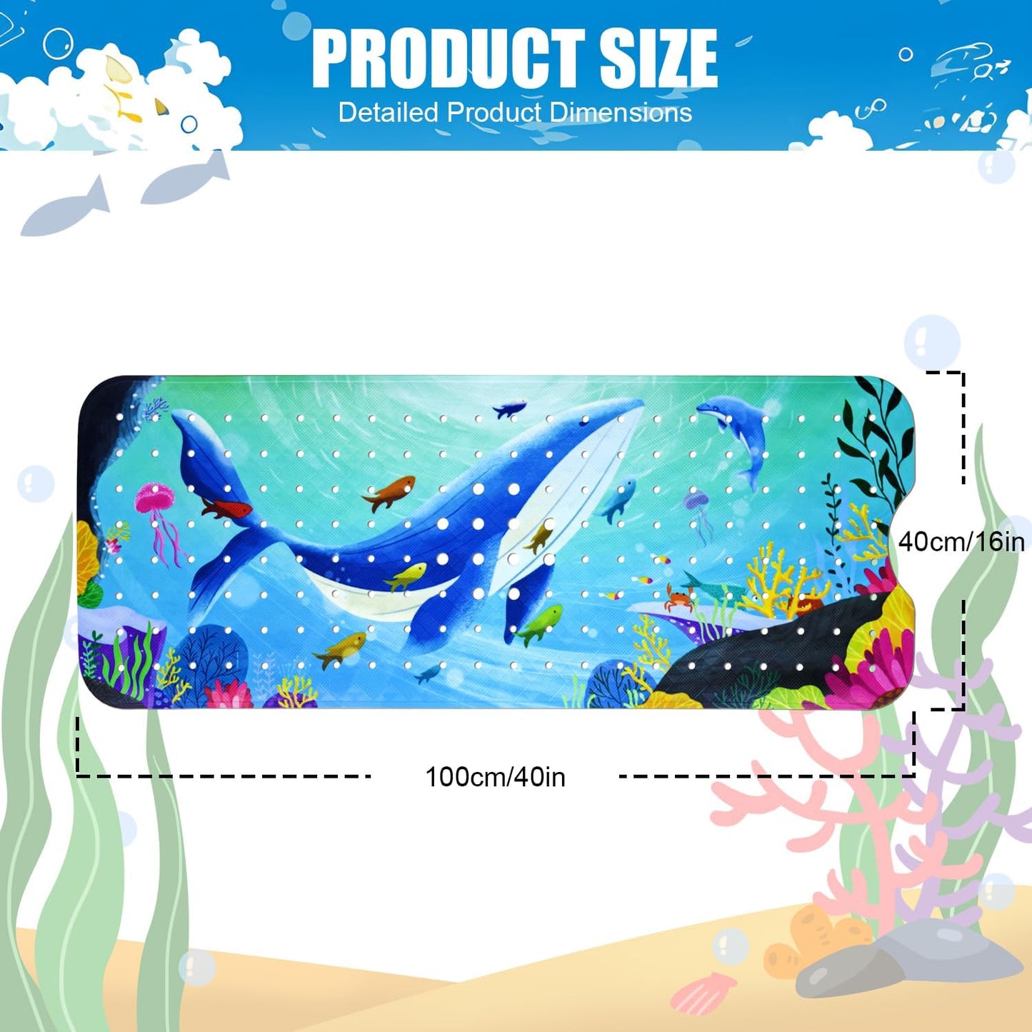40''x16'' Vanleonet Baby Bath Mat for Tub for Kids, Extra Long Bathtub Mat Non Slip, Toddler Bath Mat Non-Slip for Tub