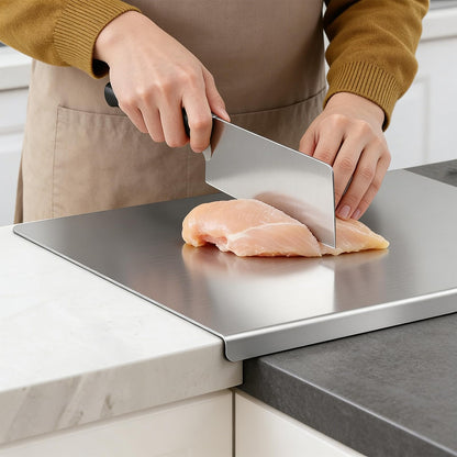 L-Shaped Stainless Steel Cutting Board for Kitchen 15×11" Lip Non-Slip Dishwasher Safe Double-Sided Use for Suitable for Meat, Fruits, Vegetables, Bread