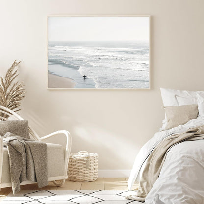 Neutral Landscape Painting, Coastal Ocean Wall Art, Beach Scene Artwork, Farmhouse Landscape Pictures Unframed