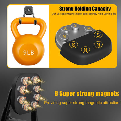 Skiennix Heavy-Duty Magnetic Garage Hooks - 2 Pack Utility Tool Organizer with Anti-Slip Rubber Coating