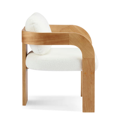 Christopher Knight Home Yorick Modern Boucle Dining Chair Set of 2 with Cushion, Solid Wood Dining Room Armchair Set, Curved Backrest Kitchen Side Chair, Living Room Comfy Extra Seat, Natural+White