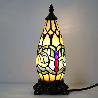 TCODTPOL Small Tiffany Lamp Stained Glass Table Lamp 5.5X11 Inch Christmas Tree Lighthouse Mini Accent Memory Sympathy Antique Night Light for Bedroom Living Room (Blue Lotus)