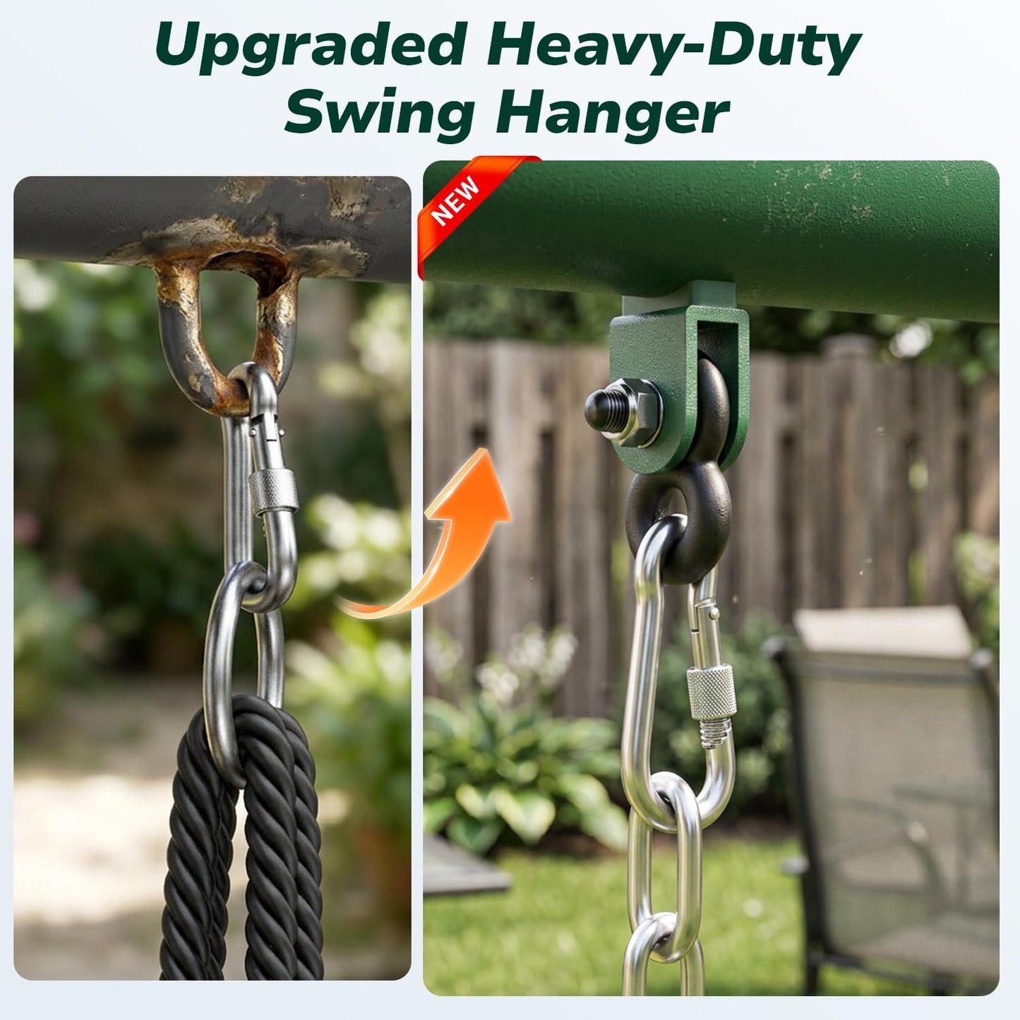Hapfan 7.5ft Tall Swing Sets for Backyard, 500lbs Heavy Duty Metal Swing Set for Kids and Adults with Spider Swing and Belt Swing, A-Frame Outdoor Swingset Play Equipment(Green and Brown)