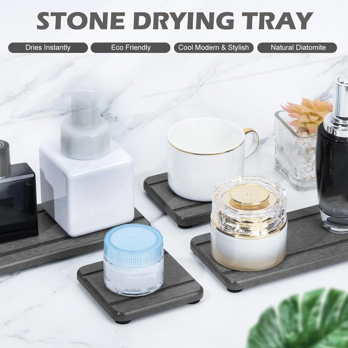 Skiennix Stone Drying Trays - Water Absorbing Diatomaceous Earth Soap Dish & Coaster Set (4PCS)