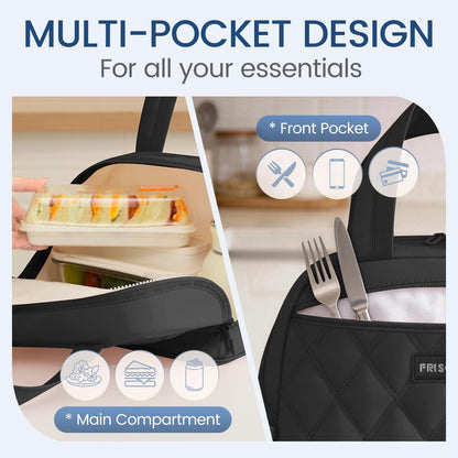 SODEER Lunch Bag for Women & Men Insulated,Soft Leakproof Cooler Bag with Strap,Small Lunch Box for Work Travel Meals,Black