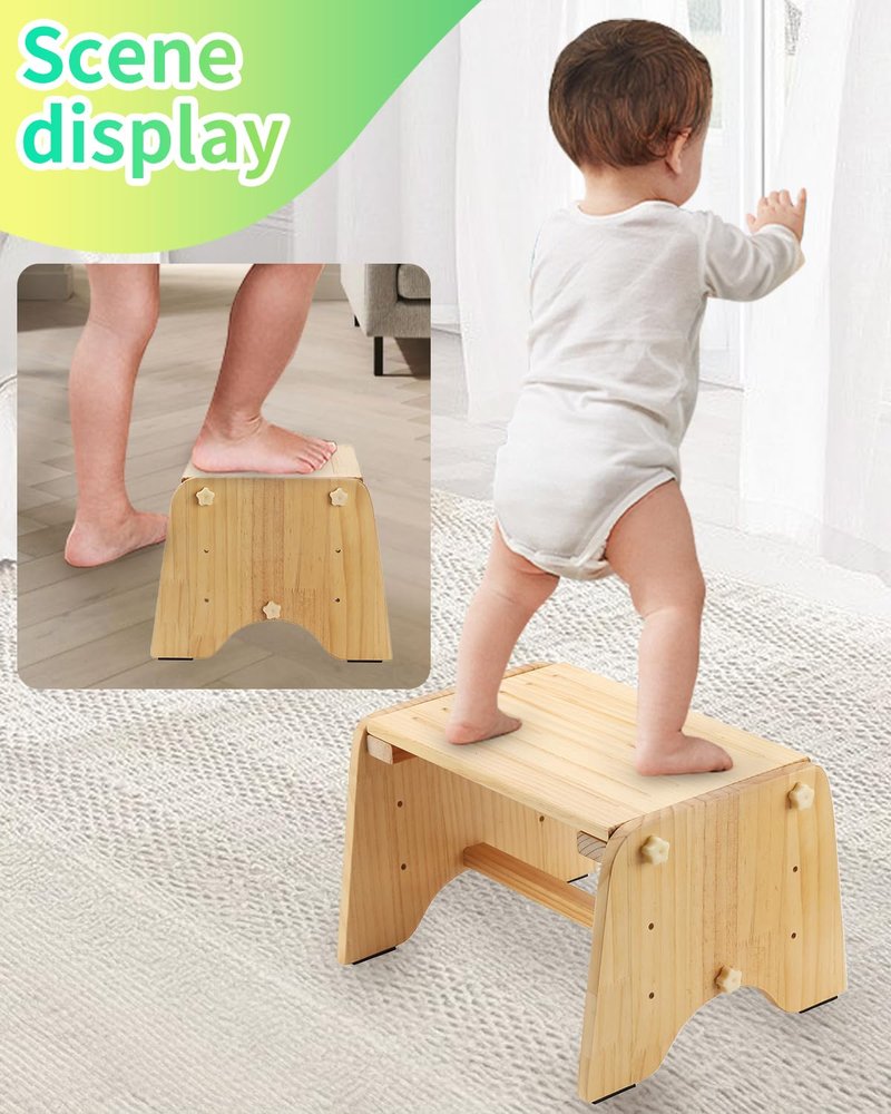 9" Wooden Step Stool for Kids Adults Elderly - 200Lbs Capacity Natural Pine