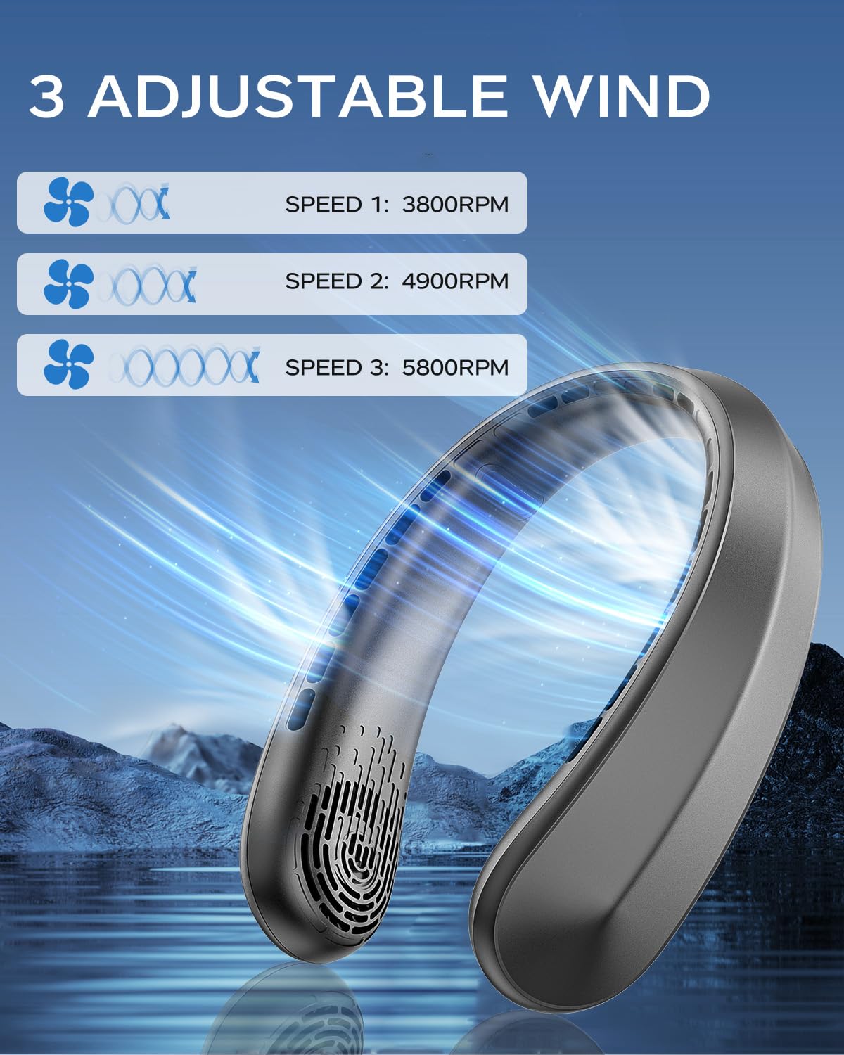 Nhpoi Neck Fan, Portable Neck Fan, 5200 mAh Battery Operated Wearable Personal Fan with USB Rechargeable, 3 Wind Speed, Fast Cooling, Ultra Quiet, Bladeless, Headphone Design for Travel, Men Women
