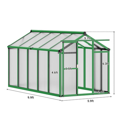 Greenhouse, 6x10 Ft Outdoor Greenhouses, Accessible Green House with Roof Vents and Sliding Doors, Aluminum Frame Polycarbonate Greenhouses, Large Greenhouse for Outdoor Gardens and Backyards, Green