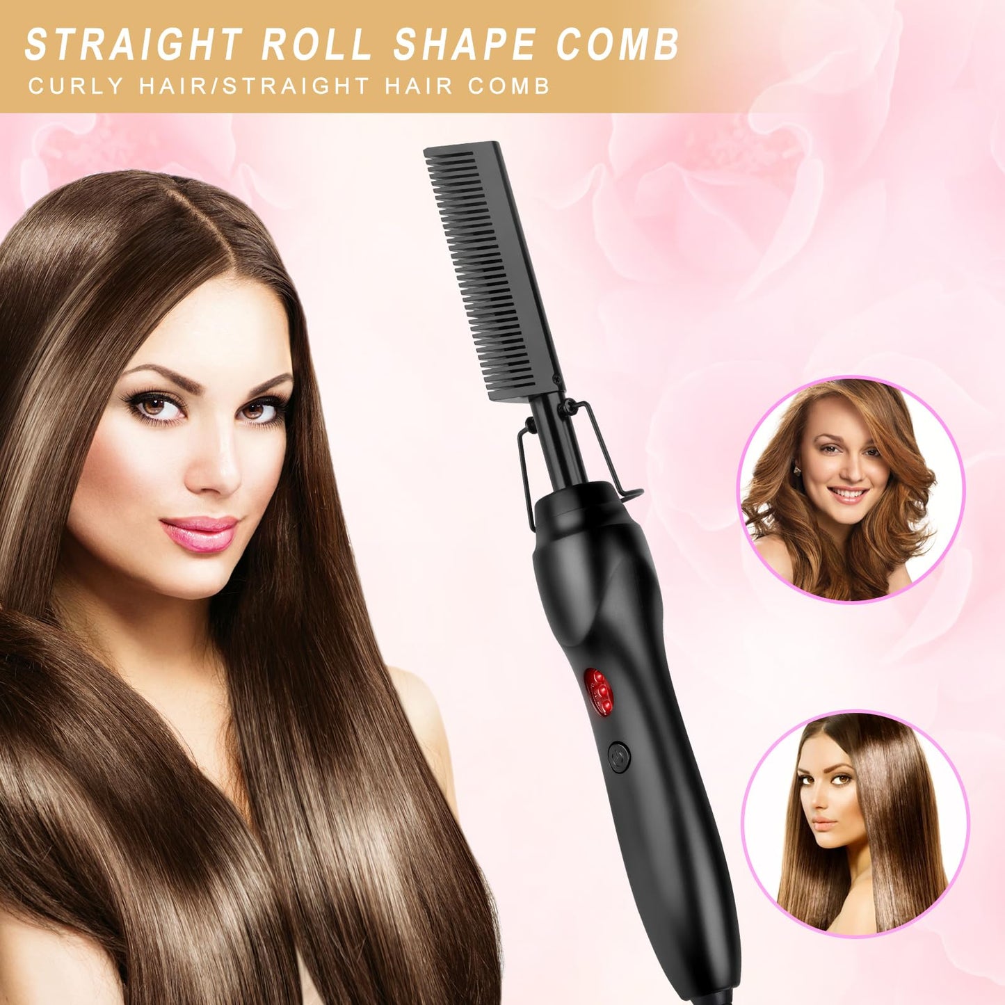 Electric Hot Comb Hair Straightener Heat Pressing Comb Curling Flat Iron Curler Hair Straightener Brush for Natural Black,Anti-Scald Beard Straightening Electric Press Comb
