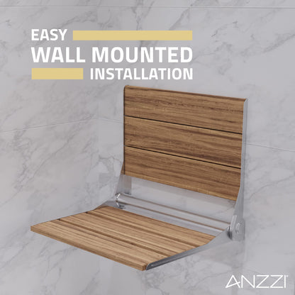 ANZZI Wall Mount Fold Teak Shower Bench | Saxon 18.7 in x 12.4 in Bathroom Accessories Folding Teakwood Shower Seat for Inside Shower for Bathtub | Spa Foldable Wooden Bath Chair for Seniors