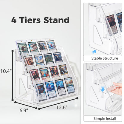 DEEIF 4 Tier Acrylic Trading Card Display Stand, 12" Riser Display Shelf for Magnetic Holders, Toploaders, PSA Graded Cards, TCG Sports Card Collection (2 Pack)