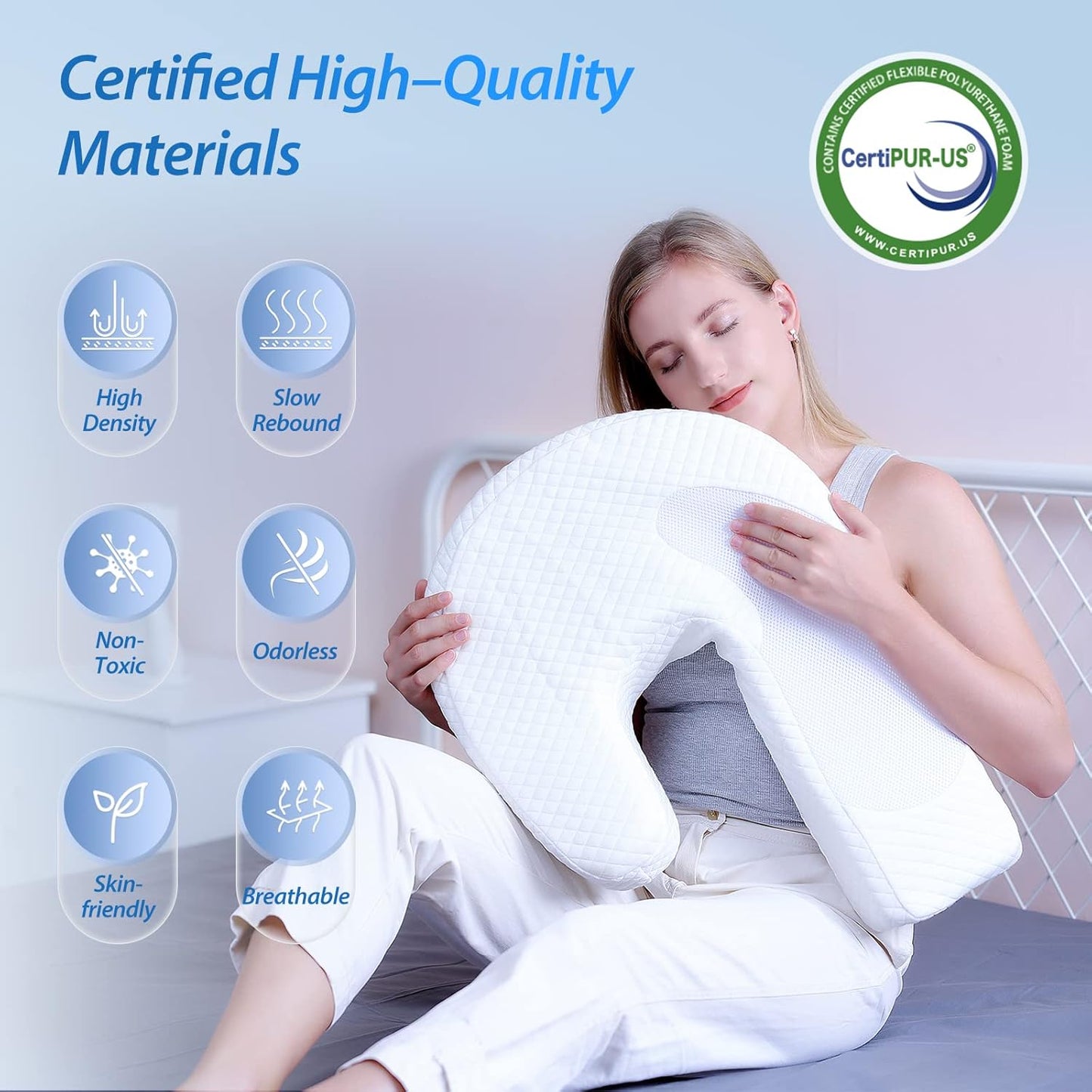 HOMCA Side Sleeper Pillows for Adults, Memory Foam U Shaped Pillows for Neck Pain Relief, Cervical Neck Pillow for Side