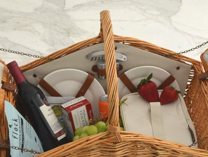 Personalized Picnic at Ascot Dorset English-Style Willow Picnic Basket with Service for 4 - Designed, Assembled & Quality Approved in The USA