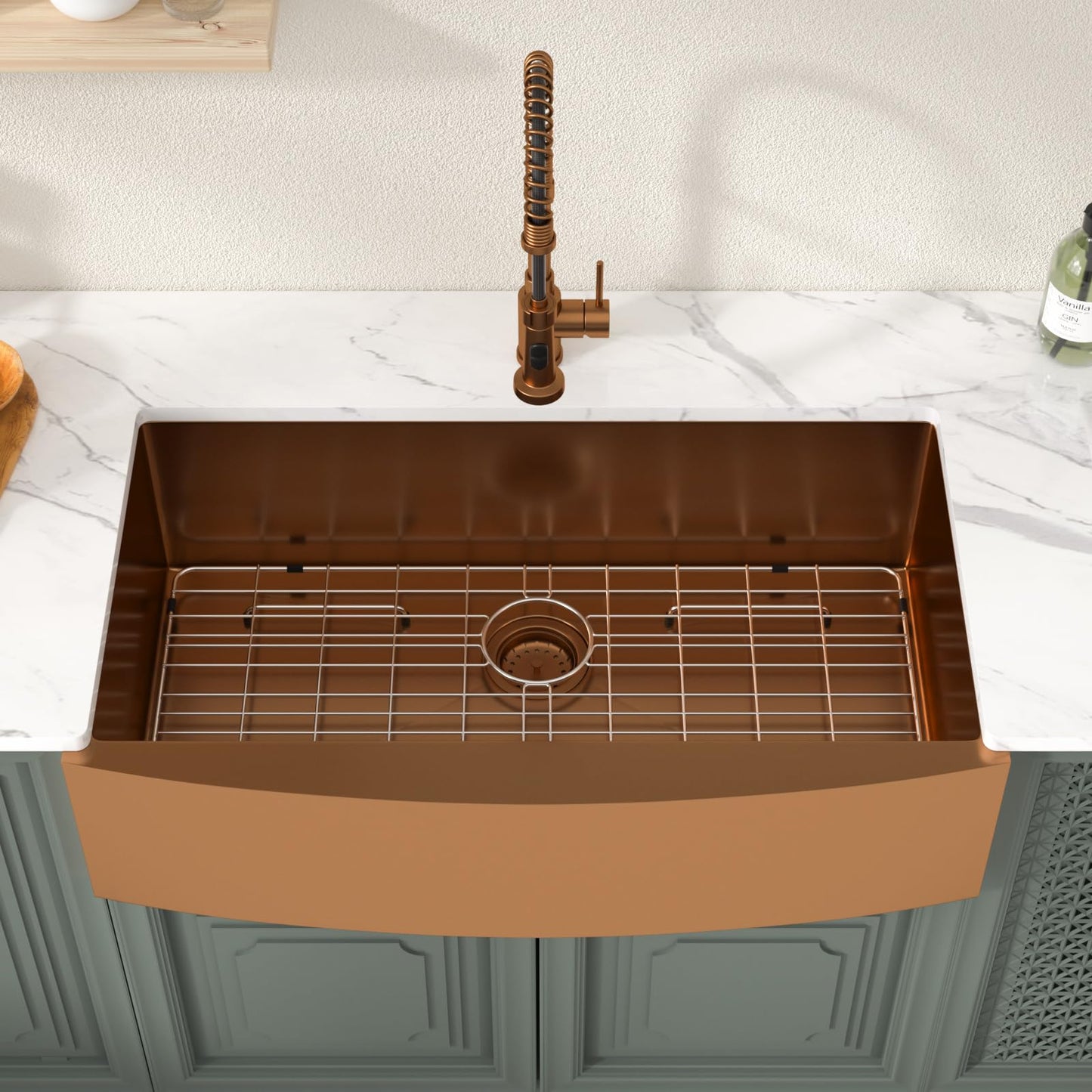 Lordear 36 inch Farmhouse Kitchen Sink Undermount Sink Matte Bronze 16 Gauge Stainless Steel Deep Single Bowl Burshed Rose Gold Farm Sink With Accessories