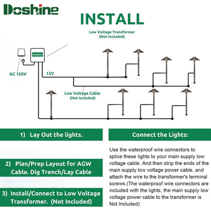DOSHINE® Solid Brass Low Voltage Landscape Lighting Pathway Lights (9" Shade, 22" Tall) with Replaceable 3W G4 LED Bulb 3000K AC/DC 12V and Ground Stake for Outdoor Walkway Driveway (UFO, 6-Pack)