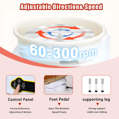 14" 450W Electric Pottery Wheel with LCD Panel Adjustable Speed Foot Pedal,Detachable Basin,Heighten Desk Legs,Clay Toolfor Kids, Adults, Beginners, Home DIY & Professional Pottery Making