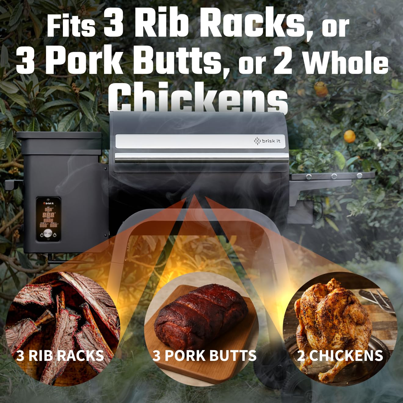 Brisk It Zelos-450 WiFi A.I. Electric Wood Pellet Smoker Grill - Smart Grill With Waterproof Cover– 450 sq.in Cooking Area,7-in-1 Outdoor Grill & Smoker, PID Controller (Up to 500°F), Meat Probe