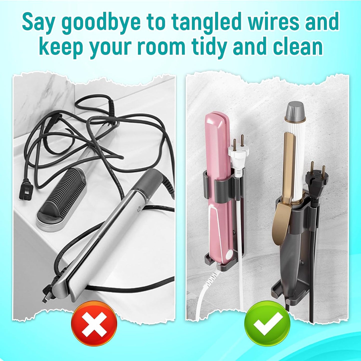 Curling Iron Holder, Wall Mount Hair Styling Accessories Organizer for Flat Irons, Combs, and Wands