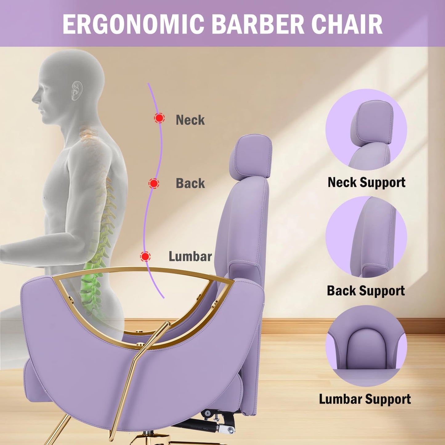 Tythical Salon Chair for Hair Stylist, Reclining Barber Chair with Heavy Duty Hydraulic Pump, 360 Degrees Swivel Styling Braiding Hairdresser Chair for Home Barbershop, Purple
