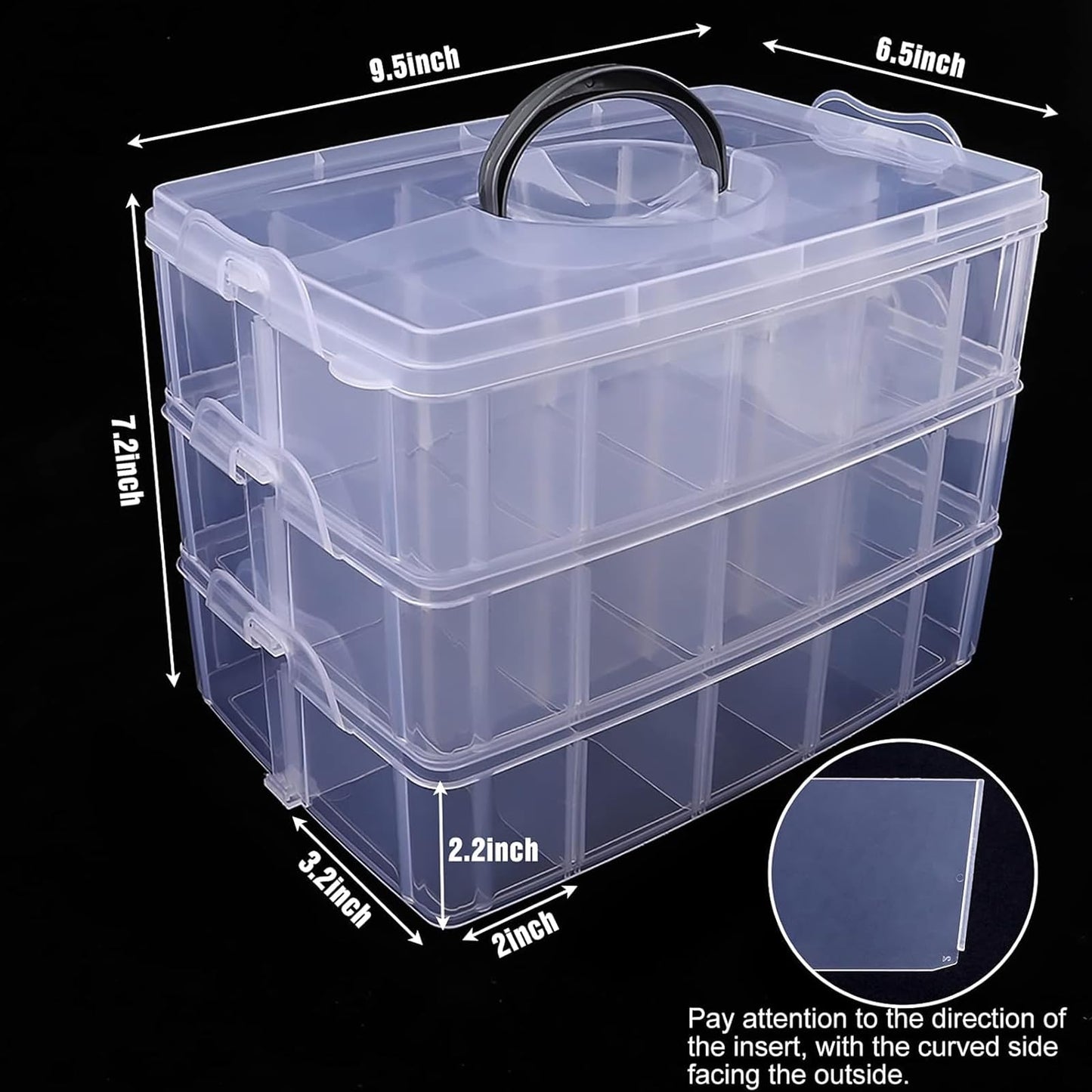 SGHUO 3-Tier Stackable Storage Container Box with Dividers-30 Compartments, Bead Organizers for Art Craft Storage, Washi Tape, Kids Toys, Jewelry, Beauty & Sewing Supplies