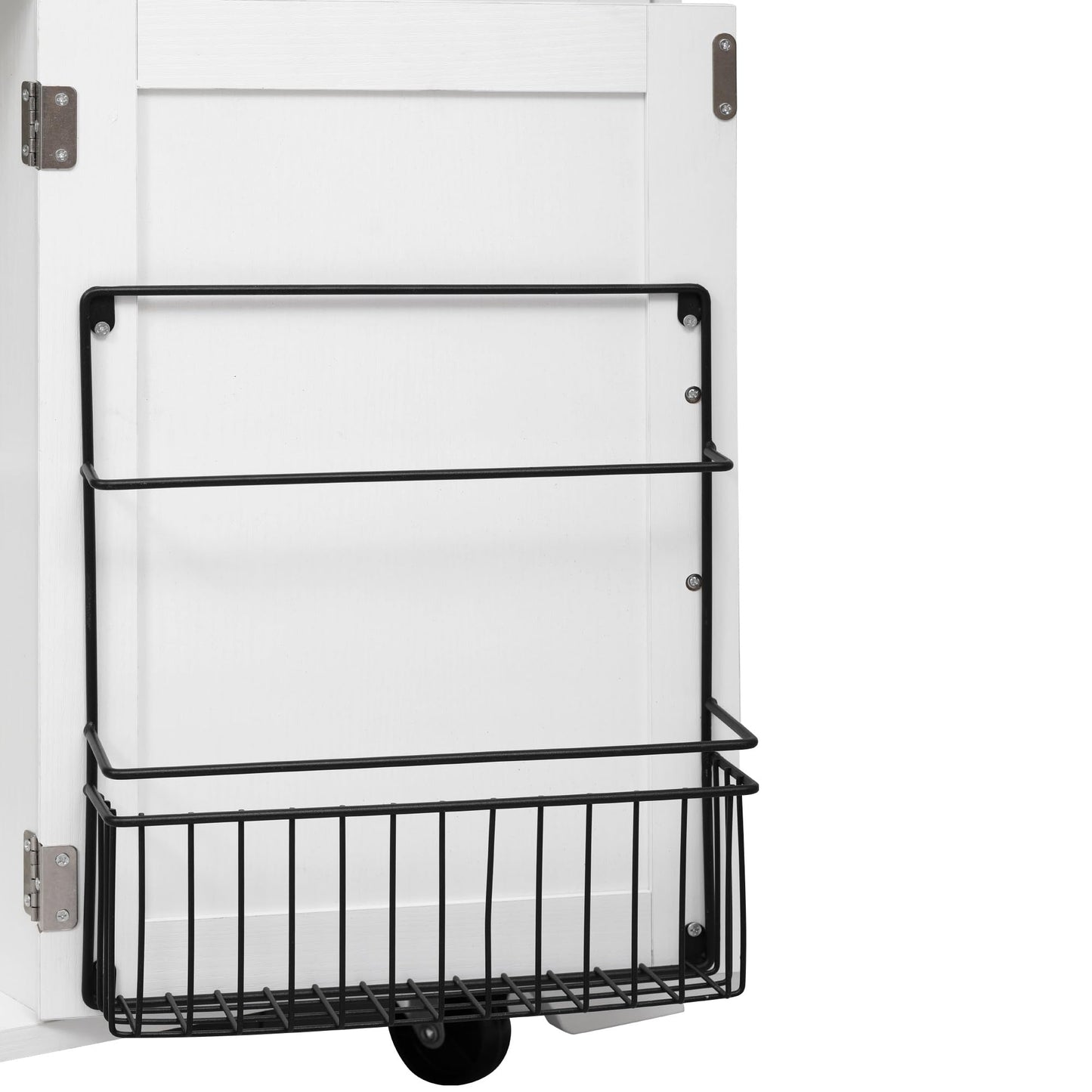 Bellemave 46.5" Farmhouse Kitchen Island cart with Charging Station and with Drape of Beads, Rolling Kitchen Island Table with Drop-Leaf, 3 Drawers, White
