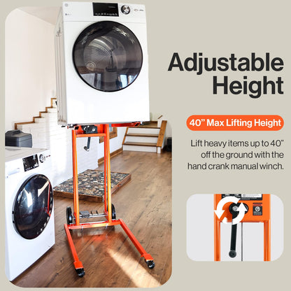 SuperHandy Material Lift Winch Stacker, Pallet Truck Dolly, Lift Table, Fork Lift, 330 Lbs 40" Max Lift w/ 8" Wheels, Swivel Casters [Patented]