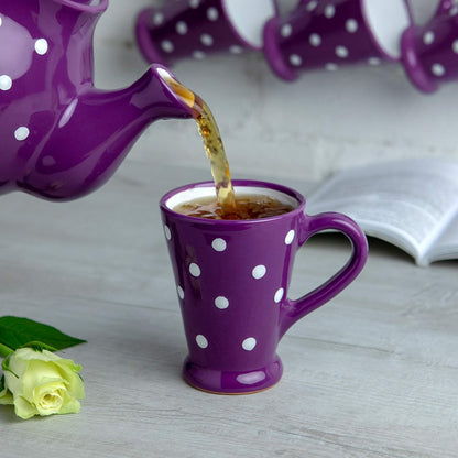 City to Cottage Handmade Ceramic Coffee Mug, Purple and White Polka Dot, 7 oz / 200ml, Unique Designer Gift for Tea